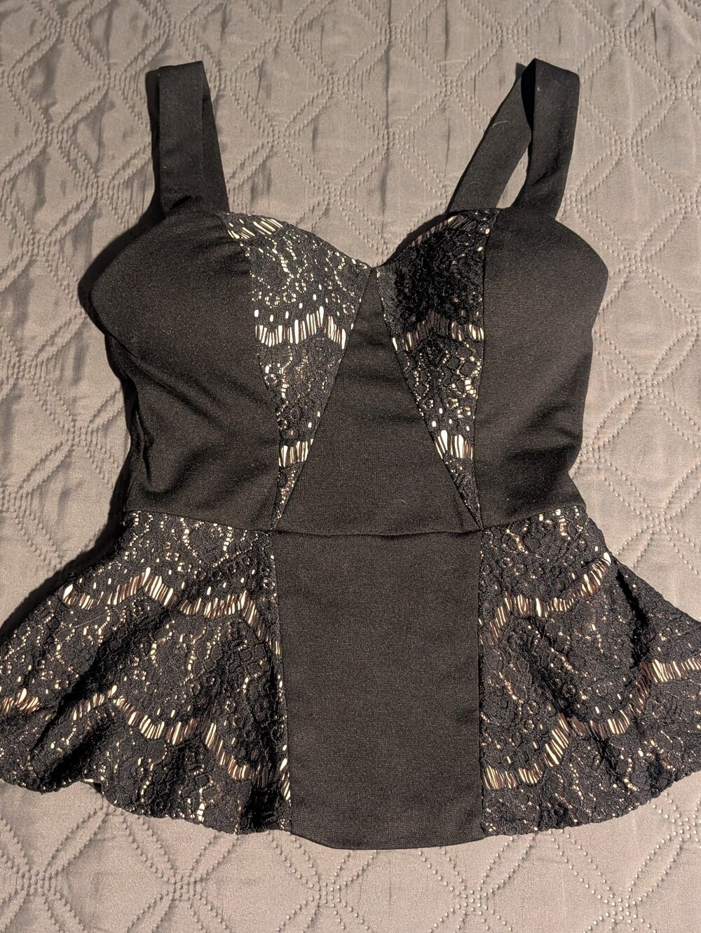 Guess Black and Nude Peplum Top